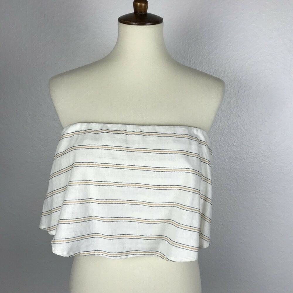 J.O.A. Top Striped Cropped Strapless Festival Indie Boho Chic Vacay Summer